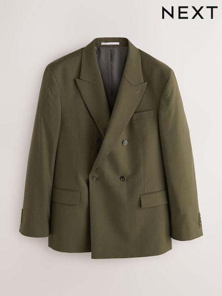 Green - Regular Double Breasted Tailored Fit Twill Suit Jacket