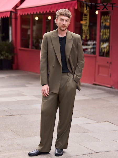 Green - Regular Tailored Fit Twill Suit Trousers