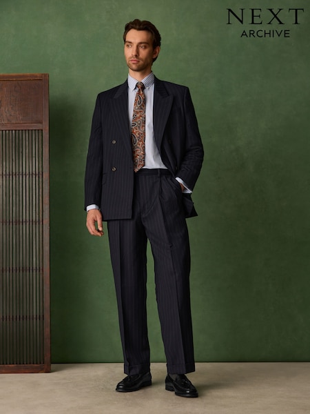marine - Regular Relaxed Fit Archive Wool Blend Striped Suit Trousers