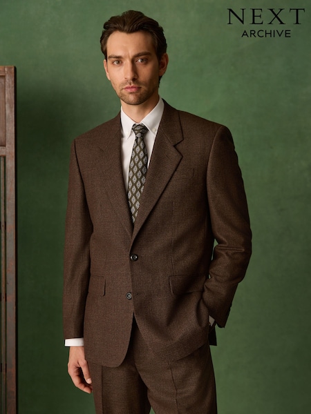 Rust Brown - Regular Relaxed Fit Archive Wool Blend Dogtooth Suit Jacket