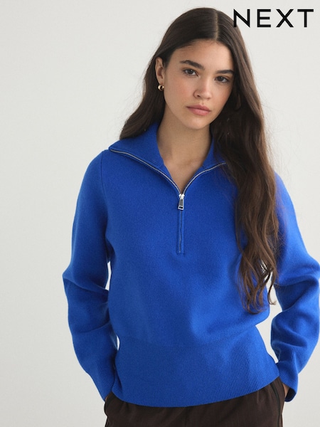 Cobalt Blue - Supersoft Funnel Zip Neck Jumper