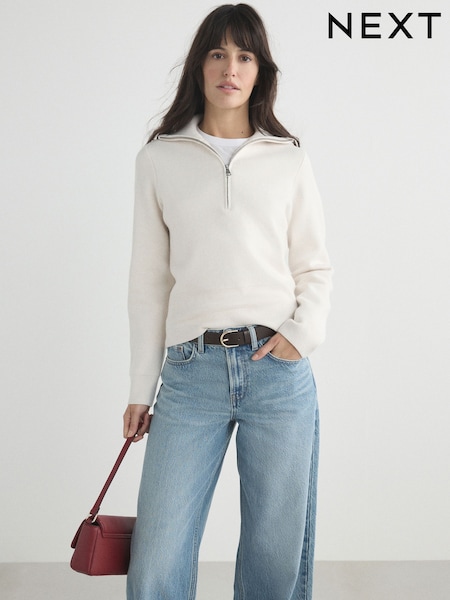 Ecru - Supersoft Funnel Zip Neck Jumper