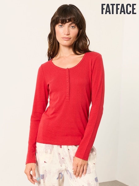 Rojo - Fatface Henley Pointelle Top
