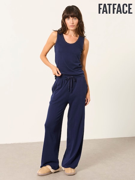 Navy Blue - Fatface Pointelle Long Pyjama Set