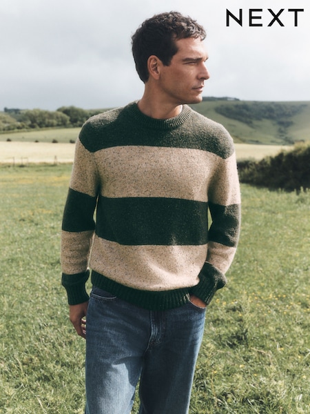 Raya verde/crudo - Regular Knitted Crew Neck Jumper