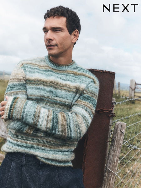 Green - Regular Spacedye Striped Jumper