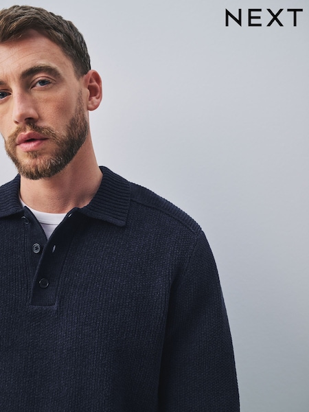 Navy Blue - Regular Chenille Rib Polo Shirt