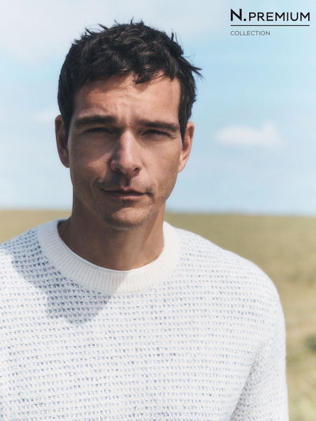 Ecru - Regular N. Premium Cable Knitted Crew Neck Jumper With Wool