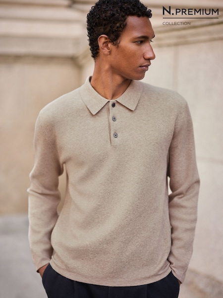 Oatmeal - Regular N. Premium Ultrasoft Smart Knitted Polo Shirt With Wool