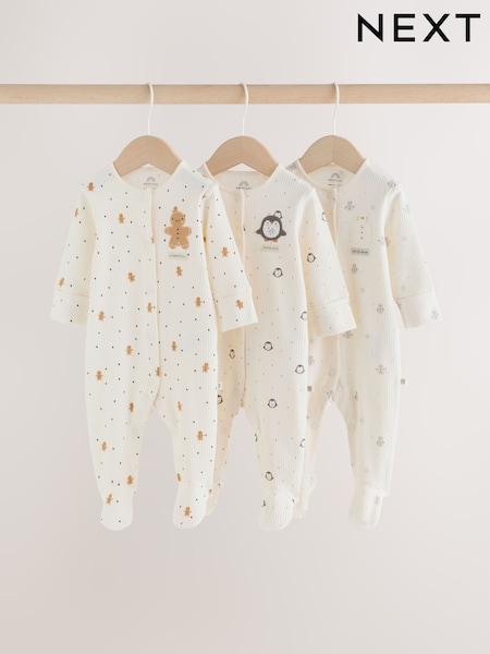 Cream - Baby Christmas Sleepsuits 3 Pack (0mths-2yrs)