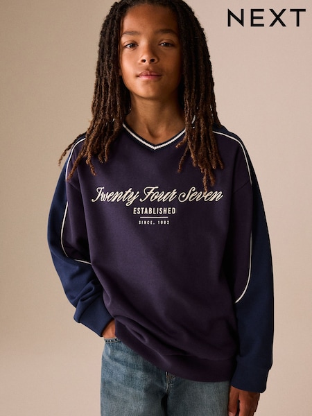 Navy/Purple - Graphic Crew Neck Sweater (3-16yrs)