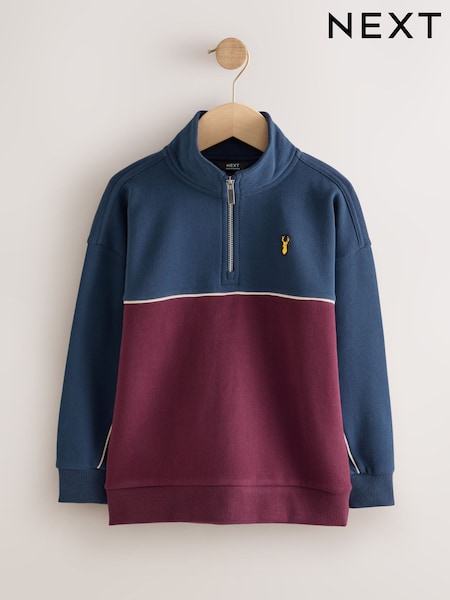 Navy/Berry - Zip Neck Sweatshirt (3-16yrs)