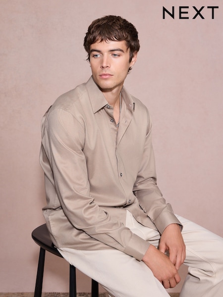 Neutral - Regular Fit Cotton Rich Textured Easy Care Smart Shirt