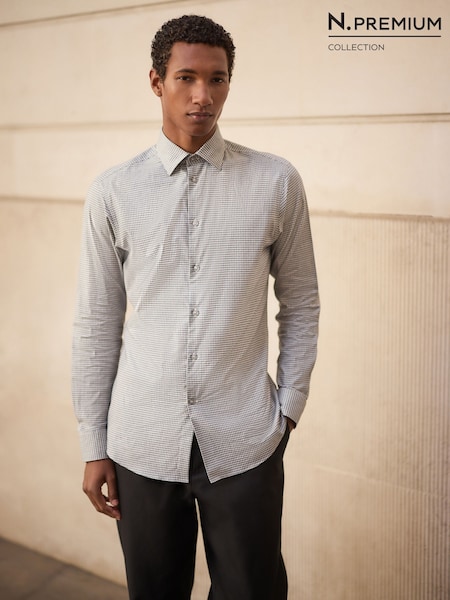 灰色 - Regular N. Premium Slim Fit Cotton Stretch Gingham Check Formal Shirt