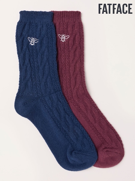 Navy/Red - Fatface Bee Cable Socks