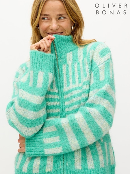 Oliver Bonas Green Zip Up Knitted Bomber Jacket (V46918) | €111