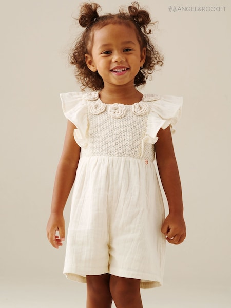 Angel & Rocket Cream Maci Crochet Playsuit (V47001) | AED155 - AED167