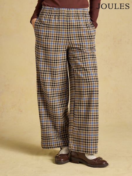 Brown Check - Joules Pull On Wide Leg Cropped Trouser