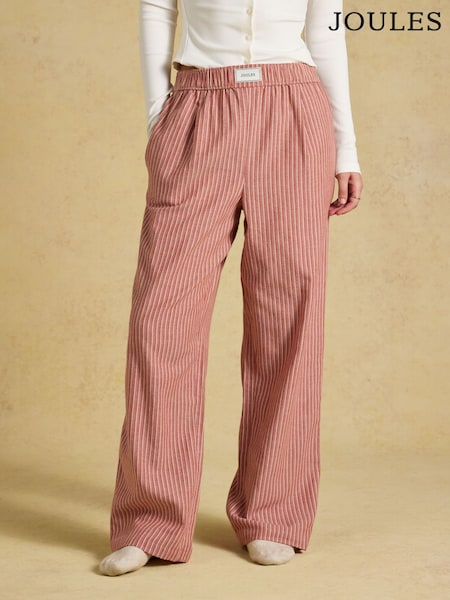 წითელი/ეკრუსფერი ზოლი - Joules Flannel Hallie Pull-on Trousers