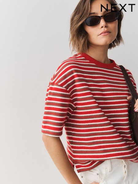Red/White - Cosy Short Sleeve Top
