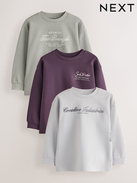 Grey/Sage/Berry - Heavyweight Long Sleeve T-shirts 3 Pack (3-16yrs)