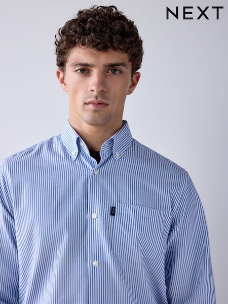 أزرق مقلم - Regular Regular Fit Easy Iron Button Down Long Sleeve Oxford Shirt