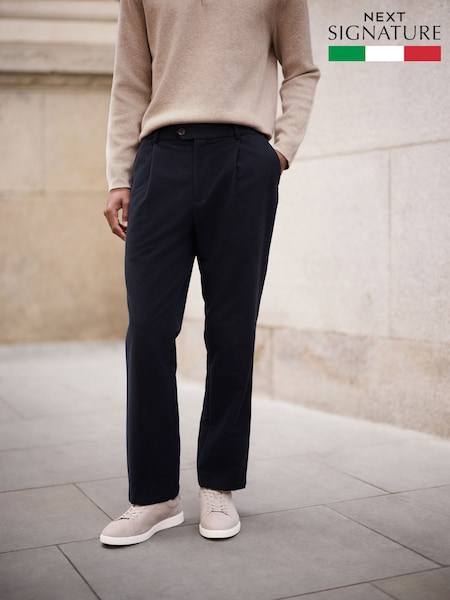 Navy - Regular Regular Fit Signature Emmetex Italian Fabric Moleskin Trousers