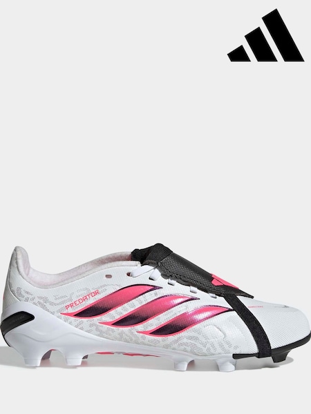 White - Adidas Predator Club Fold-over Tongue Elastic Laces Turf Football Boots Kids