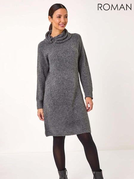 Roman Ring Neck Detail Knitted Dress (V47671) | ‏340 ر.ق.