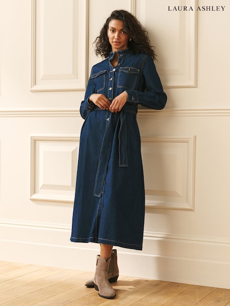 Blue Denim - Laura Ashley Long Sleeve Shirt Dress