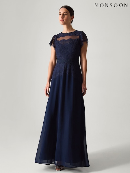 Monsoon Blue Monike Short Sleeve Lace Bridesmaid Dress (V47690) | 779 QAR
