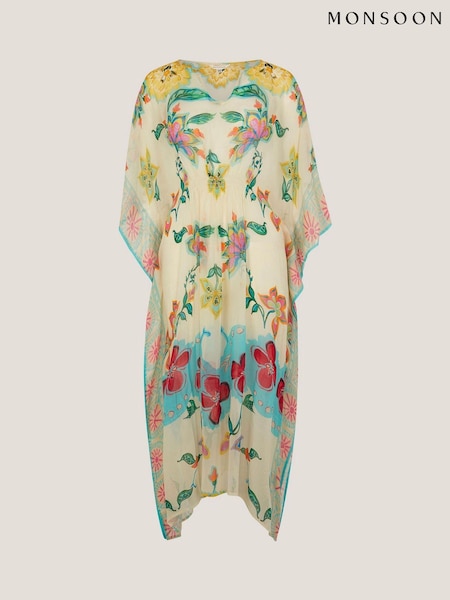 Monsoon Blue Gloria Floral Print Kaftan (V47692) | AED419