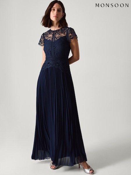 Monsoon Blue Monica Lace Midi Bridesmaid Dress (V47722) | 779 QAR