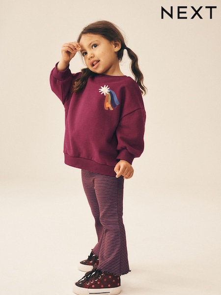 Dark Purple Star - Crew Neck Sweatshirt And Flare Leggings Set (3mths-7yrs)