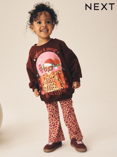 Pink Christmas Leopard - Sweatshirt And Flare Leggings Set (3mths-7yrs)