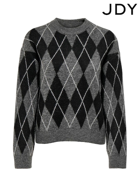 JDY Grey Argyle Long Sleeve Jumper (V47895) | AED204