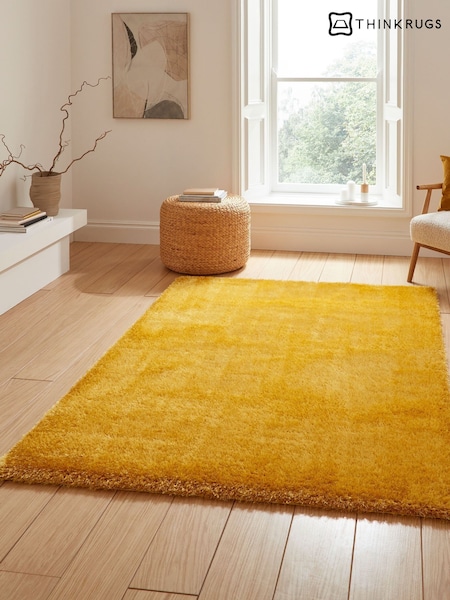 Think Rugs Yellow Lux Shaggy Plain Shaggy Rug (V48124) | OMR18 - OMR94
