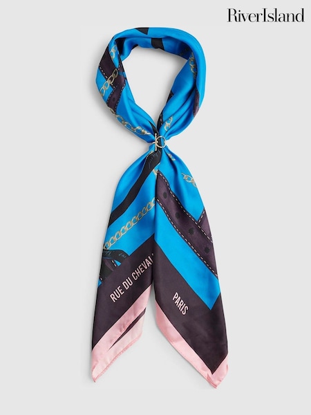 River Island Blue Chain Print Neck Scarf and Ring (V48544) | SGD 43
