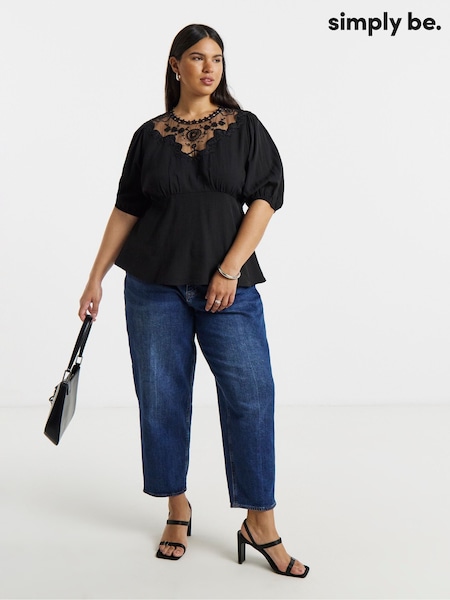Simply Be Black Lace Peplum Tea Blouse (V48549) | AED198