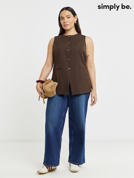 Simply Be Chocolate Long Line Waistcoat (V48551) | ‏268 د.إ.‏