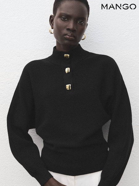 Mango Black Funnel Neck Gold Button Knitted Jumper (V48562) | €66.50