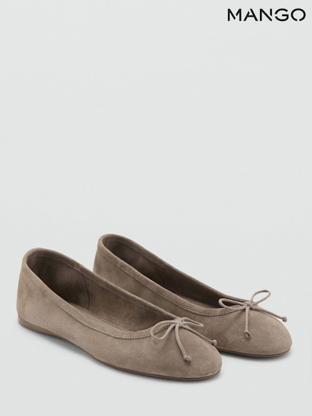 Mango Brown Suede Bow Ballet Flats (V48585) | Mex$1.555