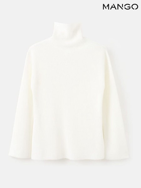Mango White Flute Sleeve Roll Neck Jumper (V48592) | €48