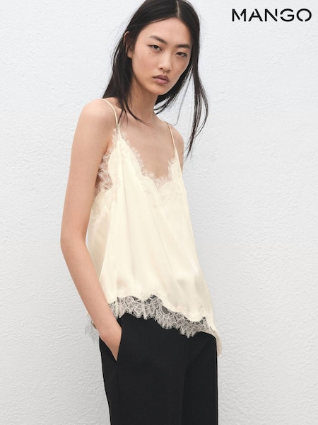 Mango Cream Lace Detail Satin Cami Top (V48600) | €61