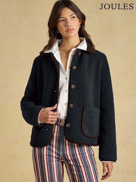 Navy - Joules Sadie Button Through Fleece Jacket