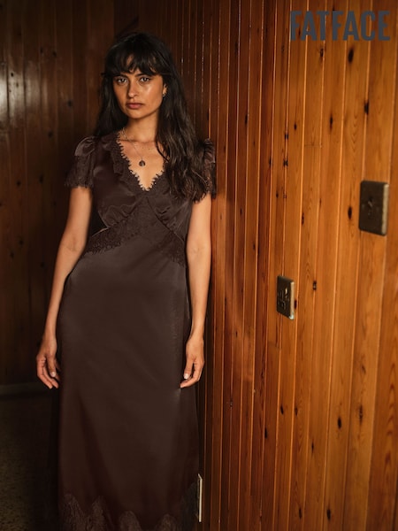 Choklad Brun - Fatface Lace Trim Midi Dress