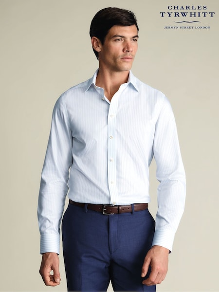 أزرق سماوي - Charles Tyrwhitt Non-Iron Twill Stripe Shirt (V49087) | 469 ر.س.