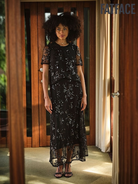 Noir - Fatface Pia Sequin Midi Skirt