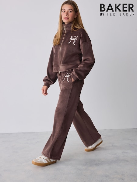 Шоколадты қоңыр - Baker By Ted Baker Velour Rib Funnel Zip Through & Joggers Set 2 Piece
