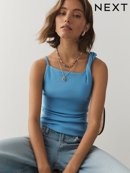 Blue - Twist Asymmetric Vest Top